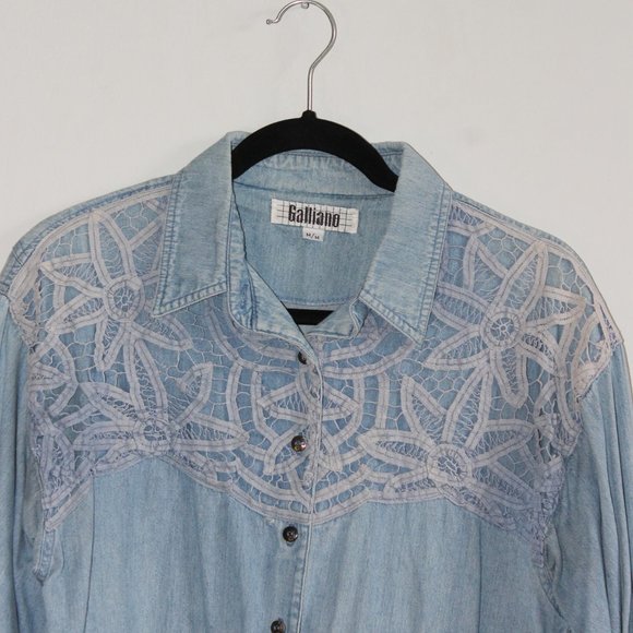 80s Vintage Galliano Western Denim Long Sleeve Medium - Picture 5 of 8